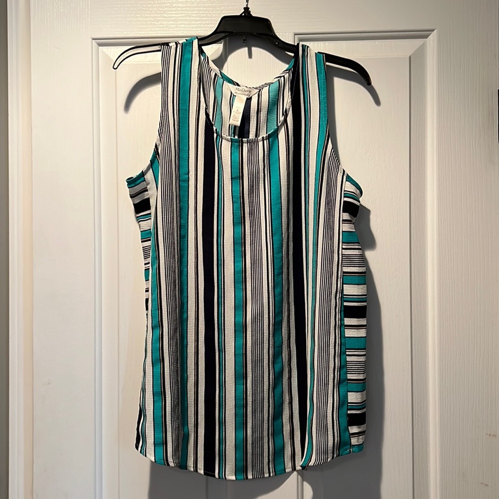 Ma Cherie Maternity, LARGE, Turquoise Multicolor Striped Sleeveless Top
